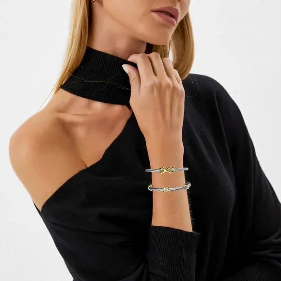 Cuff Bangle Bracelet, Stainless Steel Twisted Wire Bangle Bracelets for Women - Picture 4 of 6